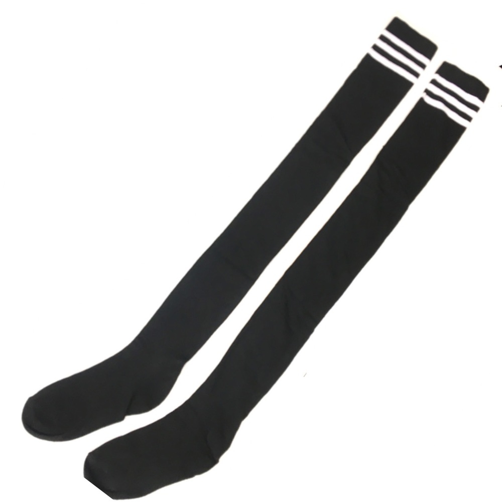 ❤️SOLD❤️ Black White Striped Thigh High Over The Knee Socks - Picture 5 of 15